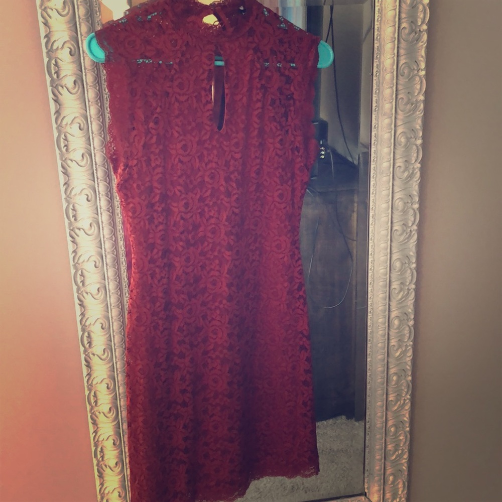 BEBE burnt orange/ red slimming dress